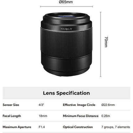YoloLiv Yololiv Micro Four Thirds 18mm f/1.4 Lente con autofoco y 22.6mm círculo de imagen