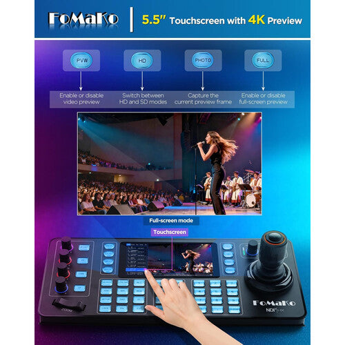 FoMaKo KC608N Controlador de Cámara PTZ con Joystick 4D Pantalla táctil 5.5" 4K PoE
