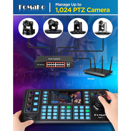 FoMaKo KC608N Controlador de Cámara PTZ con Joystick 4D Pantalla táctil 5.5" 4K PoE