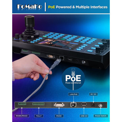 FoMaKo KC608N Controlador de Cámara PTZ con Joystick 4D Pantalla táctil 5.5" 4K PoE
