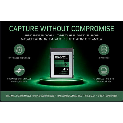 Glyph Technologies 4TB Capture+ CFexpress 4.0 Tipo B Tarjeta de Memoria 3700 MB/s Lectura 3500 MB/s Escritura