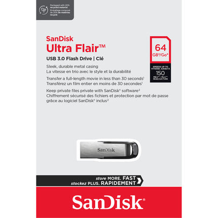 SanDisk Ultra Flair USB-A 3.2 Gen 1 Pendrive 64GB 150MB/s Velocidad