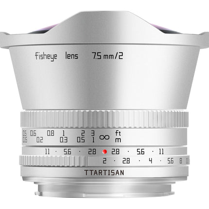 TTArtisan 7.5mm f2 Lente Ojo de Pez Micro Cuatro Tercios Plata MFT F11 Distancia Min 4.9"