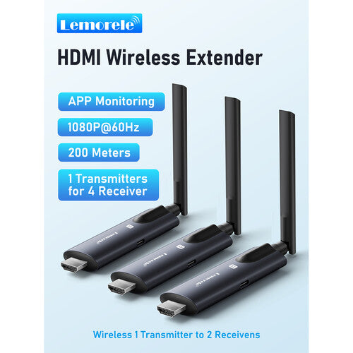 Lemorele R1010 Sistema inalámbrico HDMI 1 TX 2 RX alcance 200m resolución 1080p60