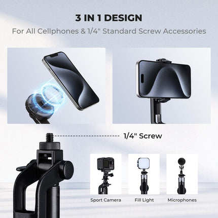 K&F Concept Popod Trípode Magnético 3 en 1 para Teléfono 72" Bluetooth