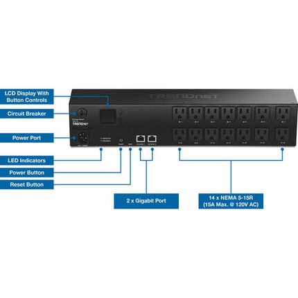 TRENDnet Unidad de Distribución de Energía para Rack 14 Salidas 2 RU Rackmount