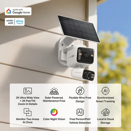 TP-Link Tapo C645D Cámara de Seguridad Exterior Dual 2K con Visión Nocturna y Panel Solar Kit
