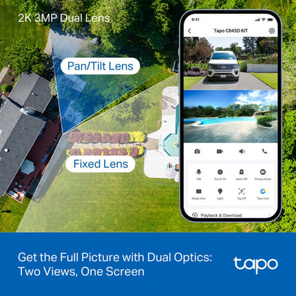 TP-Link Tapo C645D Cámara de Seguridad Exterior Dual 2K con Visión Nocturna y Panel Solar Kit