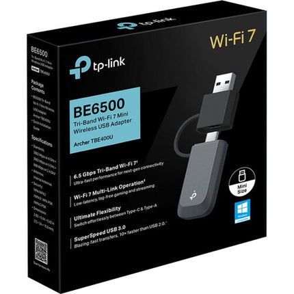 TP-Link Archer TBE400U BE6500 Adaptador USB inalámbrico Wi-Fi 7 Tri-Banda 6452 Mb/s USB-C