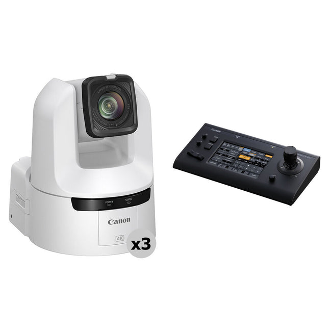 Canon CR-N350 Kit de 3 cámaras PTZ 4K NDI Zoom 20x con Controlador táctil RC-IP100 Titanium White