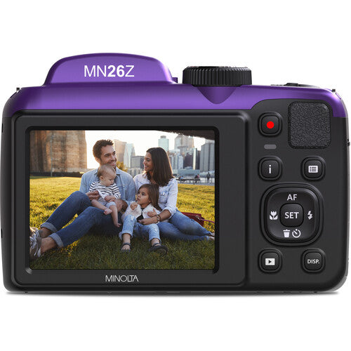 Minolta MN26Z Cámara Digital Morada 20MP Zoom Óptico 26x 32GB
