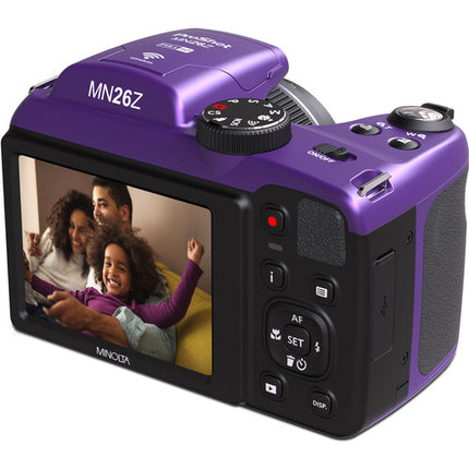 Minolta MN26Z Cámara Digital Morada 20MP Zoom Óptico 26x 32GB