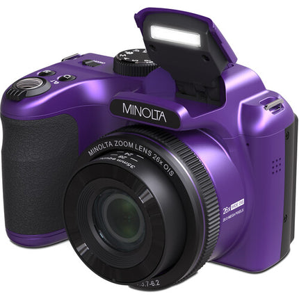Minolta MN26Z Cámara Digital Morada 20MP Zoom Óptico 26x 32GB