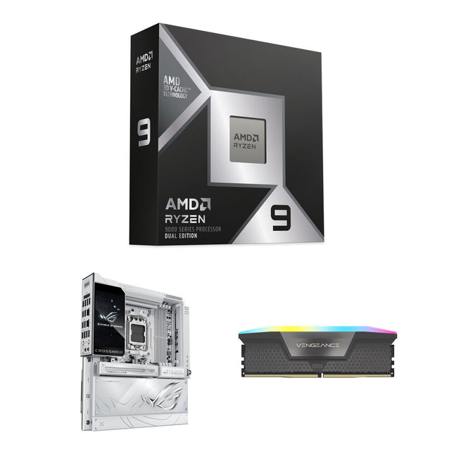 AMD Ryzen 9 9950X3D2 Procesador 16 Núcleos 5.6 GHz con Placa ASUS ROG Crosshair X870-E Glacial y RAM Corsair Vengeance DDR5 32GB 6000 MHz