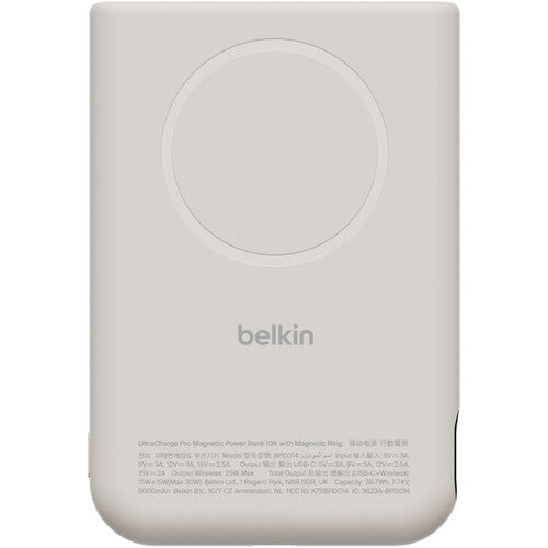 Belkin UltraCharge Pro Power Bank 10K 10000mAh Carga rápida 30W y carga inalámbrica magnética 25W con soporte y pantalla digital