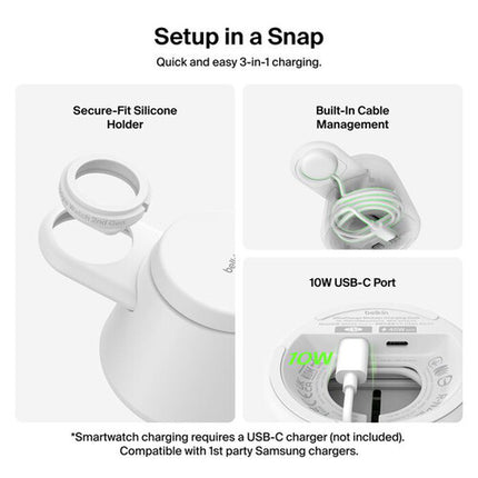 Belkin UltraCharge Modular Base de Carga 3 en 1 Qi2 25W Blanca