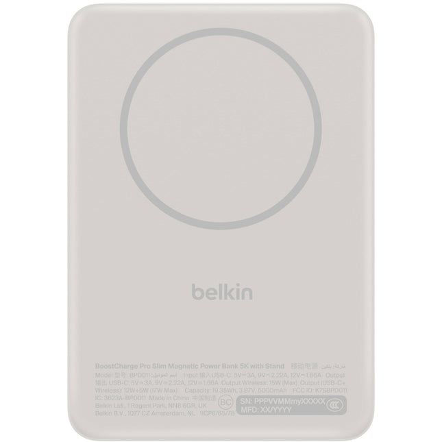 Belkin BoostCharge Slim Power Bank Magnético con Soporte 5000mAh 15W Qi2 y Cable USB-C 2'