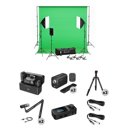 NearStream Duo Kit para Podcast con 2 Cámaras 4K Micrófonos Condensador y Pantalla Verde