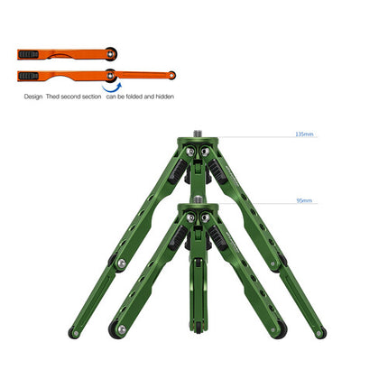 Leofoto MT-03 Tripode Mini de Mesa con Cabezal Bola Capacidad 2kg Altura 2.5-13.5cm Verde