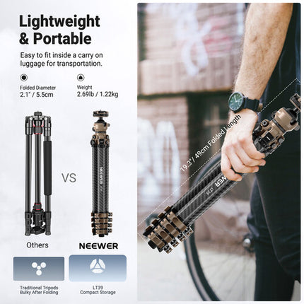 Neewer LT39 trípode fibra carbono 62.4 pulg altura 22 lb carga