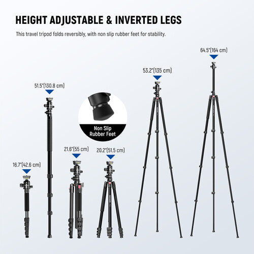 Neewer BASICS TP66 Trípode de Aluminio 64.5" con Rótula Carga 22 lb