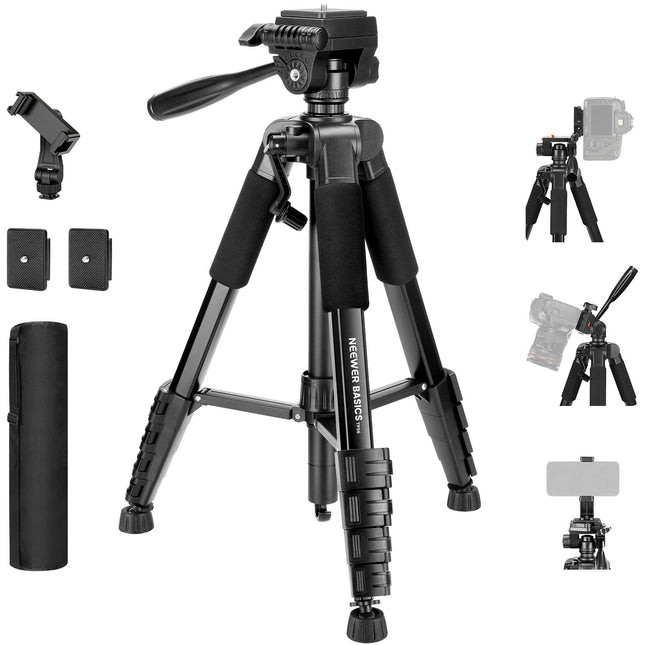 Neewer BASICS TP56 Trípode de Aluminio para Cámara 74 Pulgadas Capacidad 11 lb con Cabezal Pan Tilt y Soporte Móvil