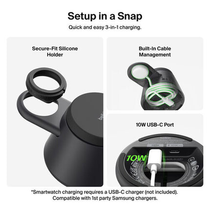 Belkin UltraCharge Modular Base de carga inalámbrica Qi2 25W 3 en 1 negra