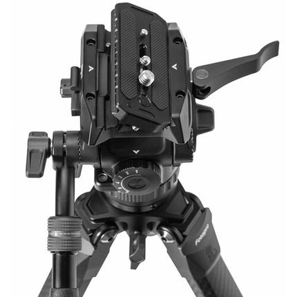 Fotopro O-9 Trípode de Fibra de Carbono con Cabezal Fluido MH-12 61.3" altura máxima capacidad 13.2 lb
