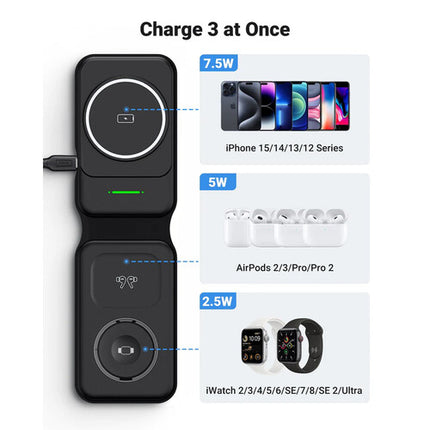 INIU WI222 SnapGo Base de Carga Inalámbrica 3 en 1 15W con Stand Plegable