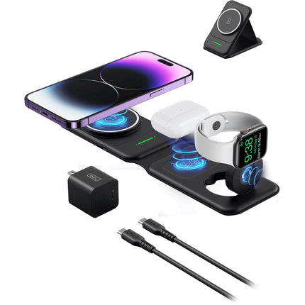 INIU WI222 SnapGo Base de Carga Inalámbrica 3 en 1 15W con Stand Plegable