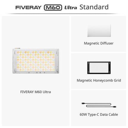 Zhiyun FIVERAY M60 Luz LED RGB portátil 6490 Lux batería 4500mAh kit magnético