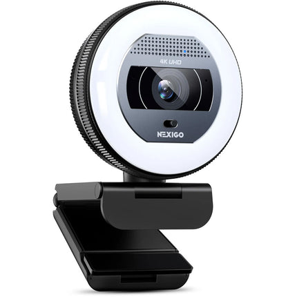 NexiGo N930E Pro Webcam 4K UHD 12MP Sensor 80° Campo Visión Anillo Luz Ajustable