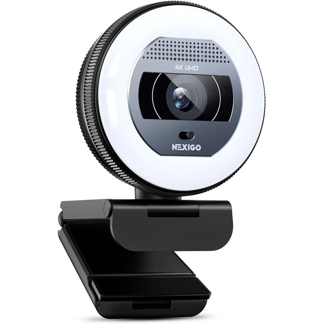 NexiGo N930E Pro Webcam 4K UHD 12MP Sensor 80° Campo Visión Anillo Luz Ajustable