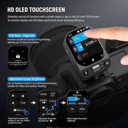 Neewer QZ-N Controlador de Flash Inalámbrico TTL para Nikon con Pantalla Táctil OLED batería recargable y estuche de almacenamiento