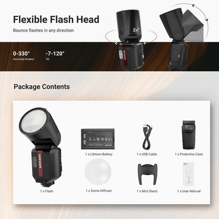 Neewer Z3R-C TTL Flash para Canon 100Ws Cabezal Redondo Batería Litio