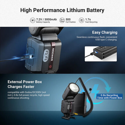 Neewer Z3R-N Flash Speedlite para Nikon Cabezal Redondo 100Ws Batería Litio USB-C