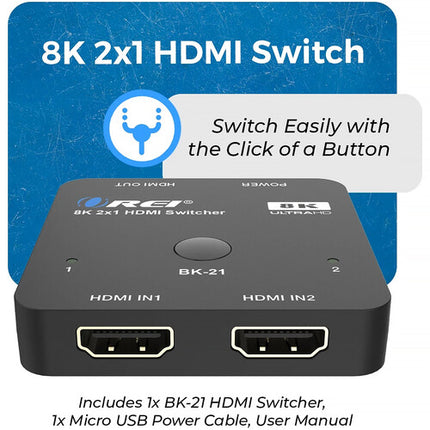 OREI 2x1 HDMI 8K60 Switch con dos entradas HDMI 2.1 y 48 Gb/s