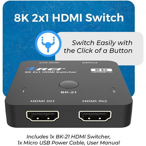 OREI 2x1 HDMI 8K60 Switch con dos entradas HDMI 2.1 y 48 Gb/s