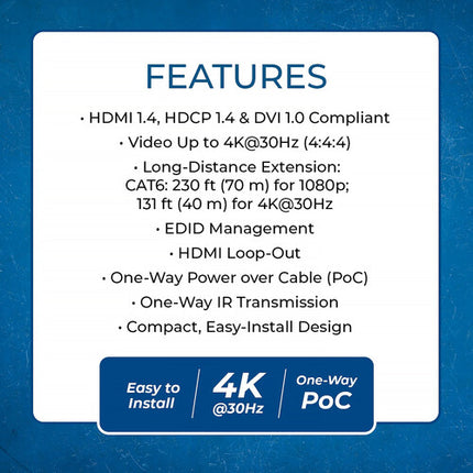 OREI Set Extensor HDMI 1080p con IR PoC y largo alcance 170 pies