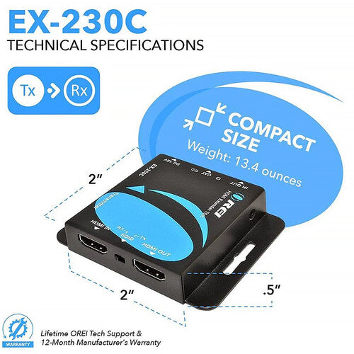 OREI EX-230C Extensor HDMI 4K para Señal Hasta 230 Pies con Salida Loop