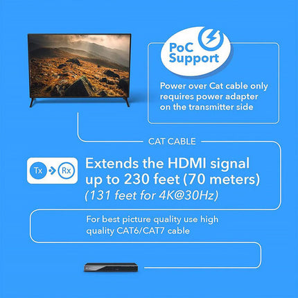 OREI EX-230C Extensor HDMI 4K para Señal Hasta 230 Pies con Salida Loop