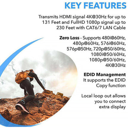 OREI EX-230C Extensor HDMI 4K para Señal Hasta 230 Pies con Salida Loop
