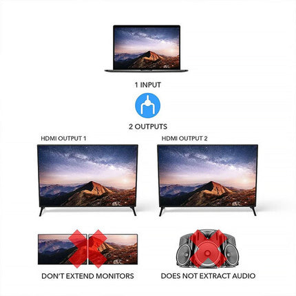 OREI HDS-102 1x2 Divisor HDMI 4K30 1080p120 con Gestión EDID y Soporte 3D