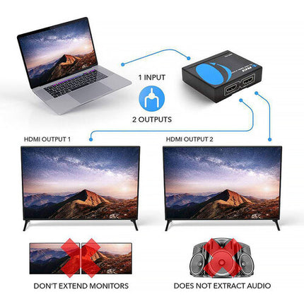 OREI HDS-102 1x2 Divisor HDMI 4K30 1080p120 con Gestión EDID y Soporte 3D