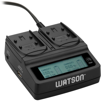 Watson Duo LCD Cargador II para Baterías NP-FP FH FV con Dos Placas Adaptadoras