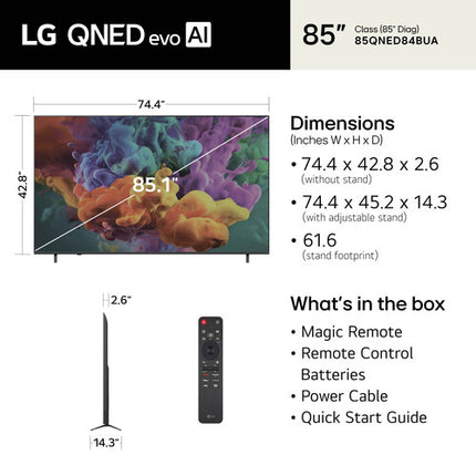 LG QNED84B QNED evo AI TV 85" 4K HDR Mini-LED 120Hz Smart OLED