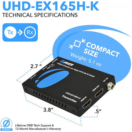 OREI Extensor HDMI 2.0 4K UHD 60Hz hasta 50m Control IR Juego Completo