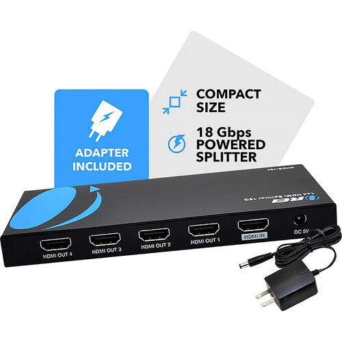 OREI UHDS-104 1x4 Divisor HDMI 4K60 18 Gb/s con Adaptador de Energía