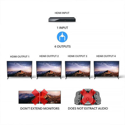 OREI UHDS-104 1x4 Divisor HDMI 4K60 18 Gb/s con Adaptador de Energía