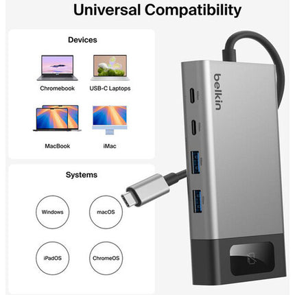 Belkin 8 Puertos Hub USB-C con 2 HDMI 4K 60Hz y 100W PD